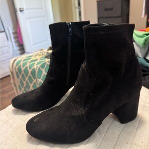 Nine West Black Suede Ankle Booties with Block Heel